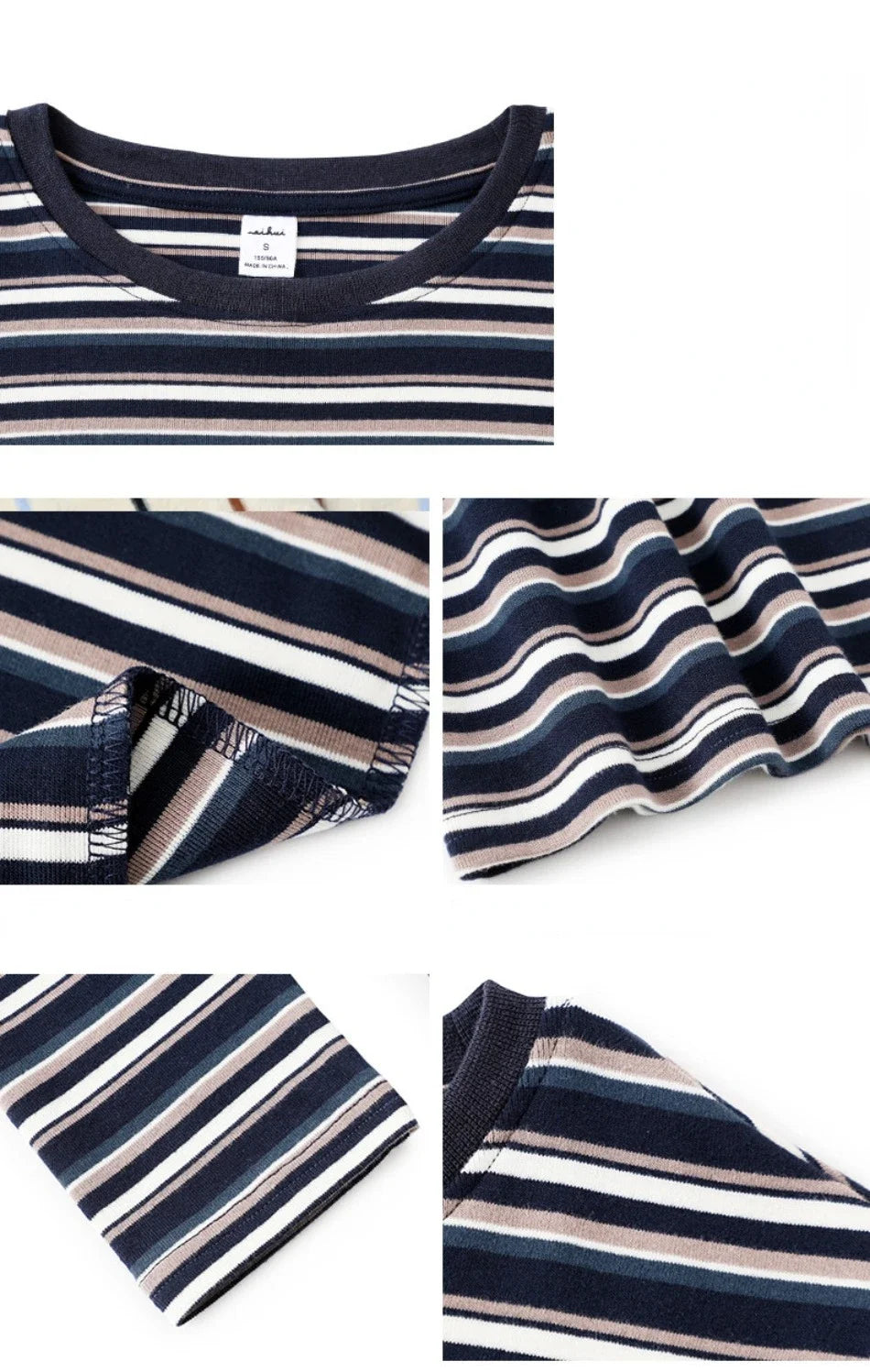 2024 New Women Clothing Crew Neck Striped Bottom Shirt Spring and Autumn Long Sleeve Tops T-Shirt Loose Interior Casual Top