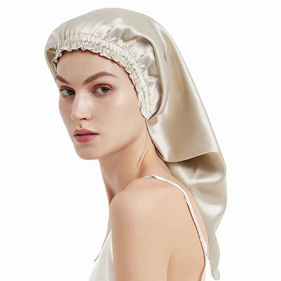 100% Pure Mulberry Silk Bonnet Sleep Hair Cap Long Bonnets Hair Wrap Adjustable Straps for Long Curly Hair Braid 19 Momme