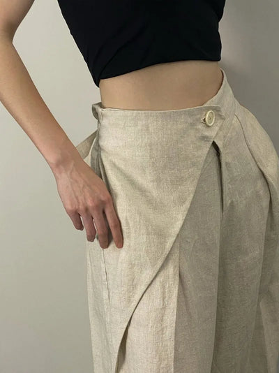Streetwear Wide Leg Pants Women Fashion Pleated Linen Baggy Pants Summer Korean High Waist Casual Design Straight Trousers New