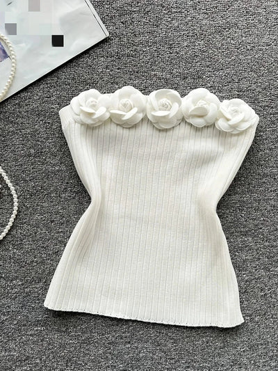 Pink Solid Sexy Off Shoulder Knitted Tube Top for Women