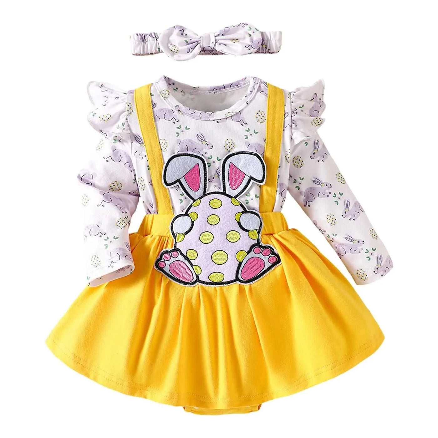 Long Sleeve Cartoon Cute Pink Rabbit Bodysuit Rompers for Newborn Baby Girl |My First Easter Baby Clothes