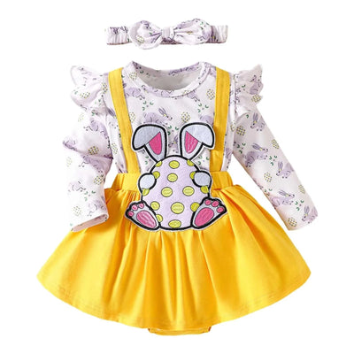 Long Sleeve Cartoon Cute Pink Rabbit Bodysuit Rompers for Newborn Baby Girl |My First Easter Baby Clothes