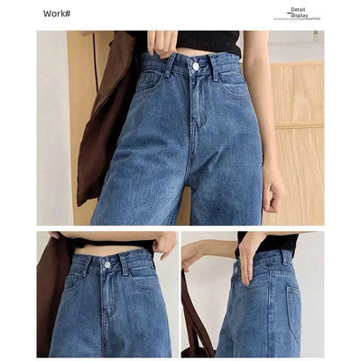 Loose Straight Cylinder Women Jeans High Waist Slimming Long Pants Trendy Cotton Fabric Comfortable Casual Style