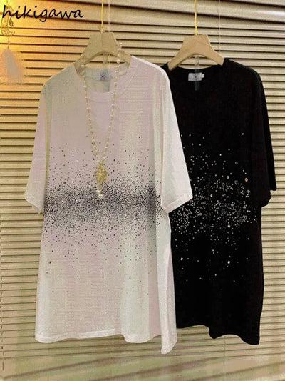 Shirts for Women Summer Oversized Tshirts Y2k Tops Chic Diamond Fashion Tees O-neck Short Sleeve T Shirts 2025 Ropa Mujer 27w414