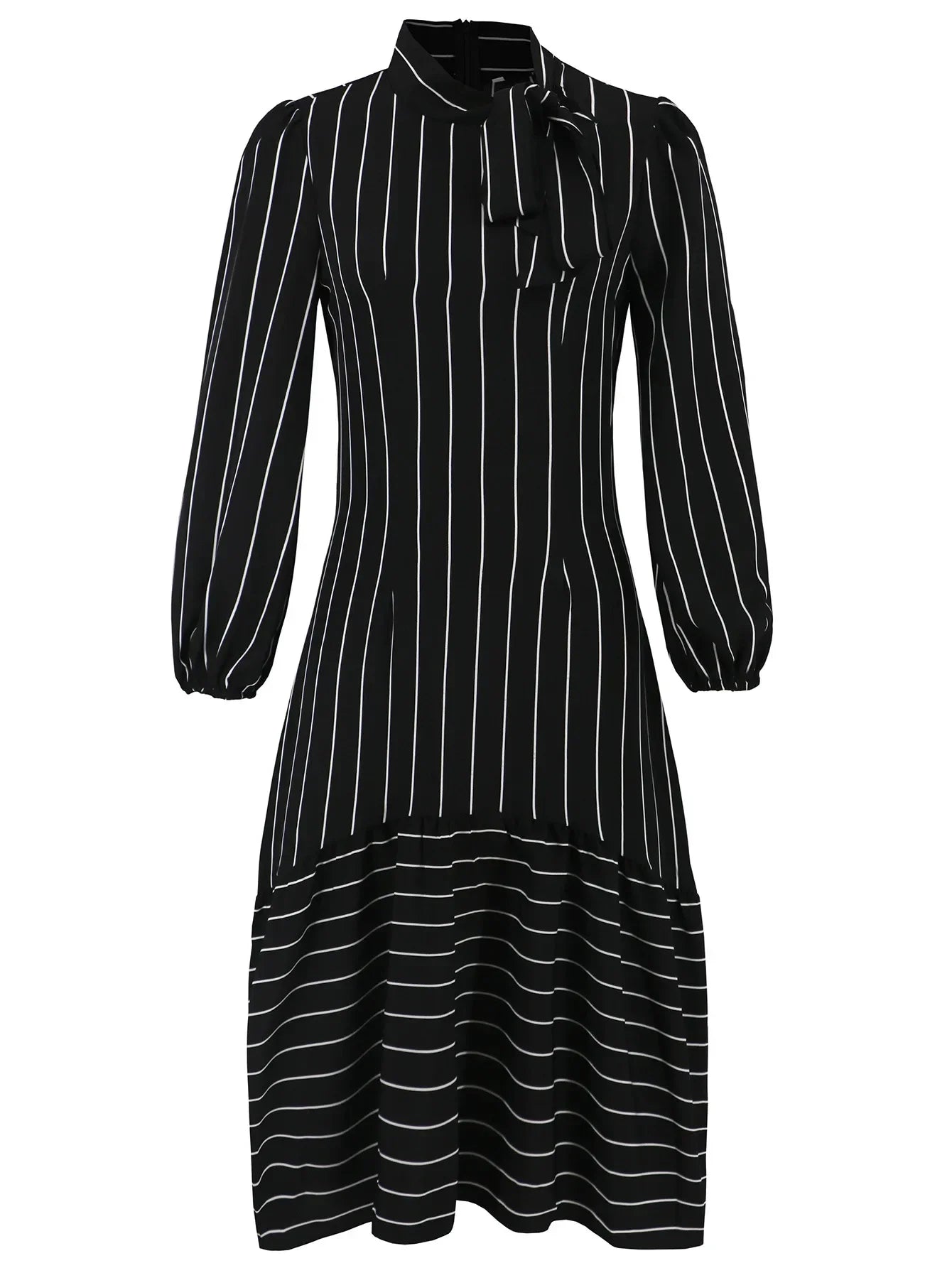 Women's Dresses Formal Fashion Office Lady Professional High-end Stand-up Collar Thin Striped Party Dress Vestidos De Mujer
