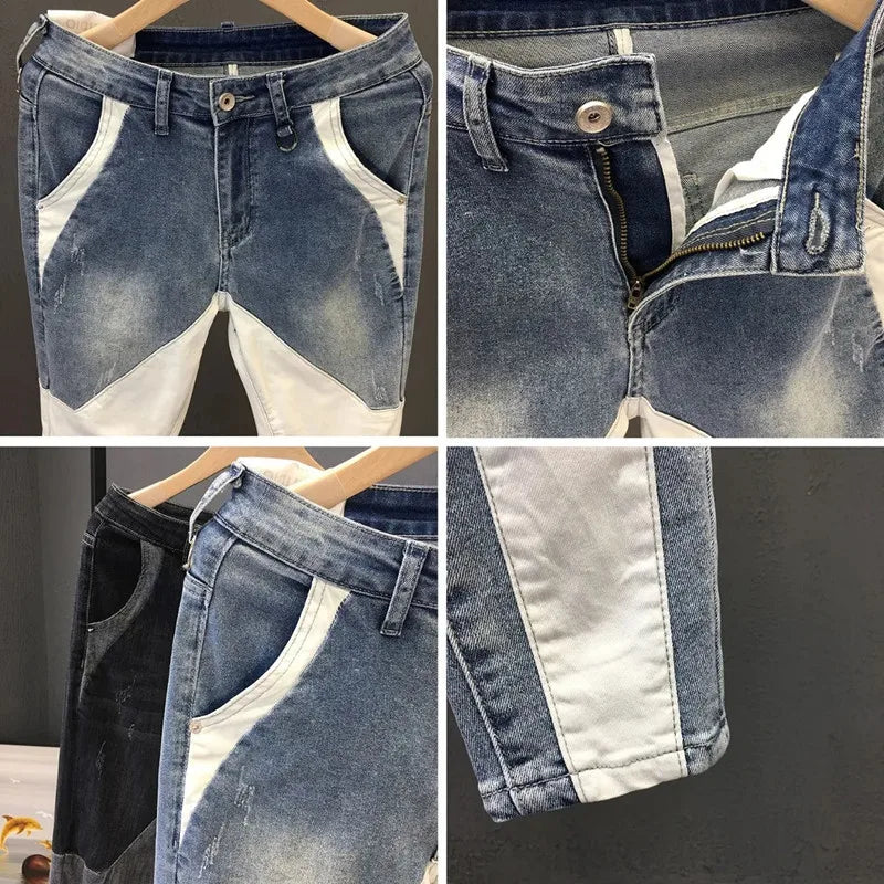 Men Clothing Jeans Men 2024 New Spring Summer Handsome Personality Splicing Pants Slim Korean Pants Streetwear Pantalones Hombre