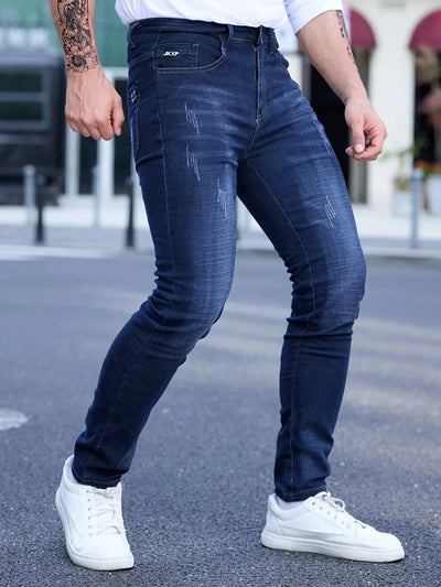 2025 Spring Autumn Men's Fashion Ripped Skinny Jeans Street Style Vintage Wash Solid Denim Casual Slim Fit Pencil Pants 28-36