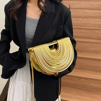 Handbags for Women 2025 New Gold Luxury Designer Brand Handwoven Noodle Bags Rope Knotted Pulled Half Moon Silver Evening Clutch