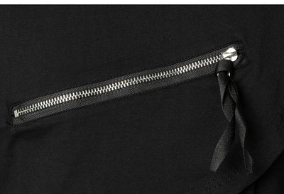 Men Clothing T Shirt High Street Streamer Functional Tactics Personalized Zipper Crewneck T-shirts Black Hip Hop Punk Camisetas