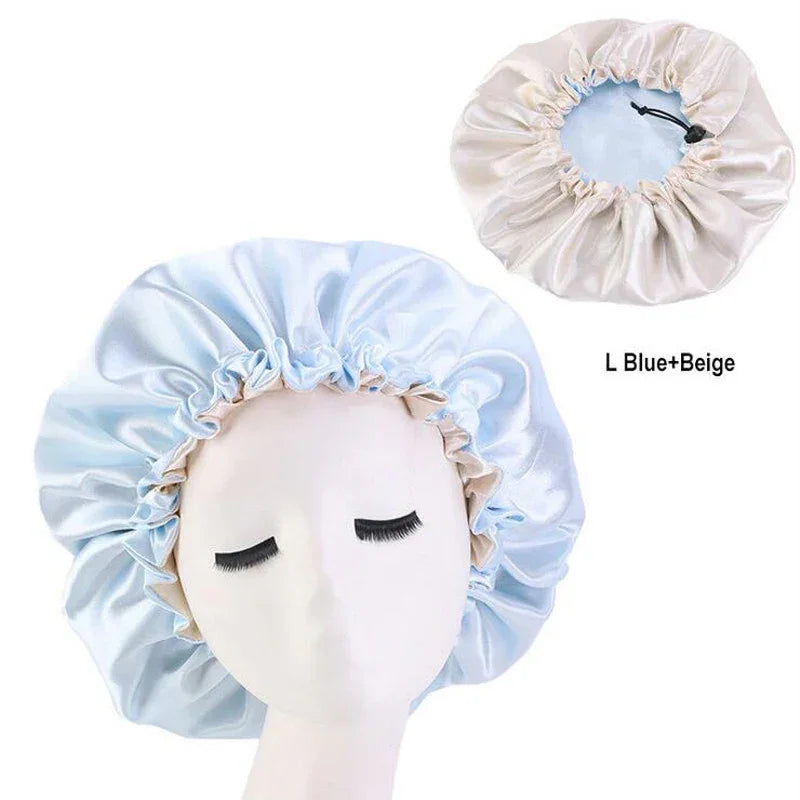 Hair Satin Bonnet For Sleeping Cap Silk Bonnet Bonnet Femme Women Night Sleep Cap Head Cover Flower Elastic Band Solid