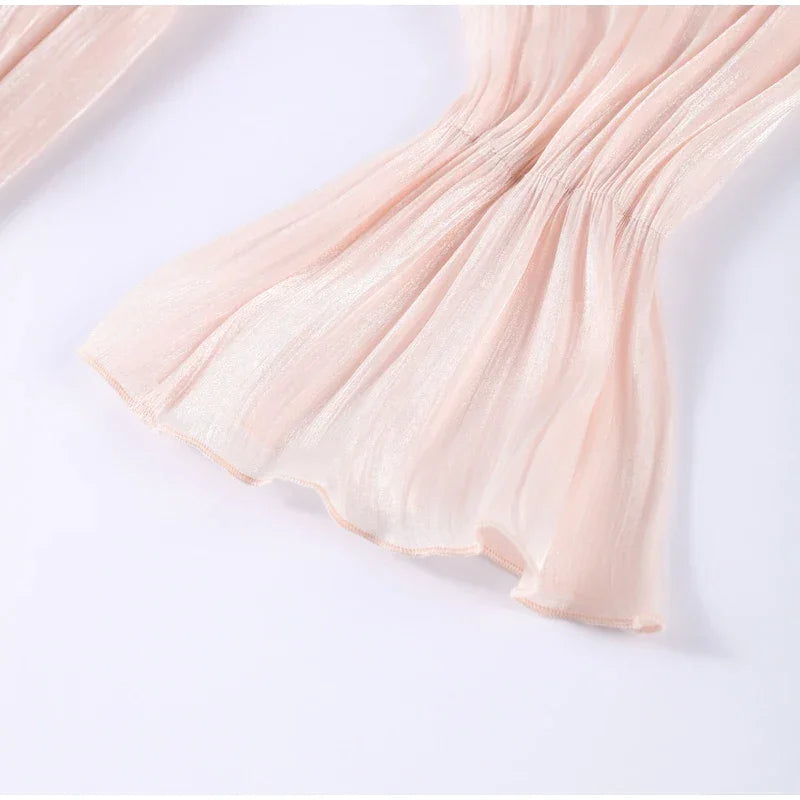 Ruffles Mini Dress Women Lace Up  V Neck Long Sleeve Pleated Female Dresses 2025 Elegant Summer Autumn Street Loose Ladies Robes