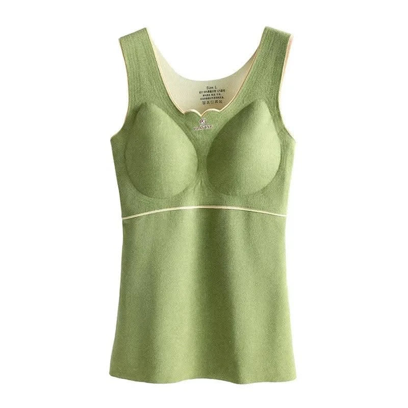 Thermal Underwear Velvet Vest Winter Women’s Solid Bottom with Chest Pad Camisole Slim Warm Sling Vest Female Thermal Underwear