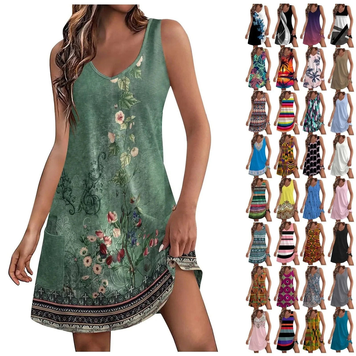 Floral Print Dresses For Women Summer Sleeveless V Neck Boho Beach Dress Vestidos Ladies Vacation Dresses Vestidos Femenino