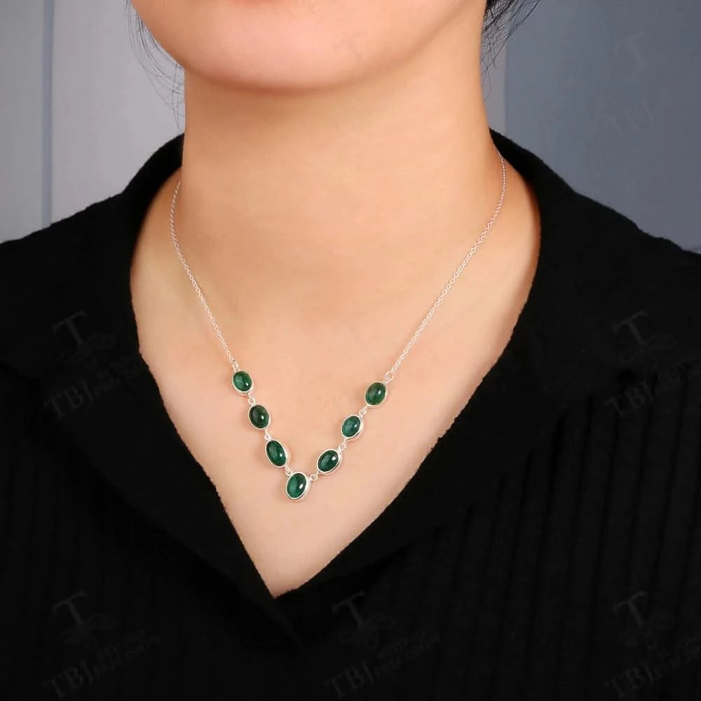 Designer Handmade Necklace for Women S925 Silver Natural Emerald Gemstones (Wedding Anniversary Gift)