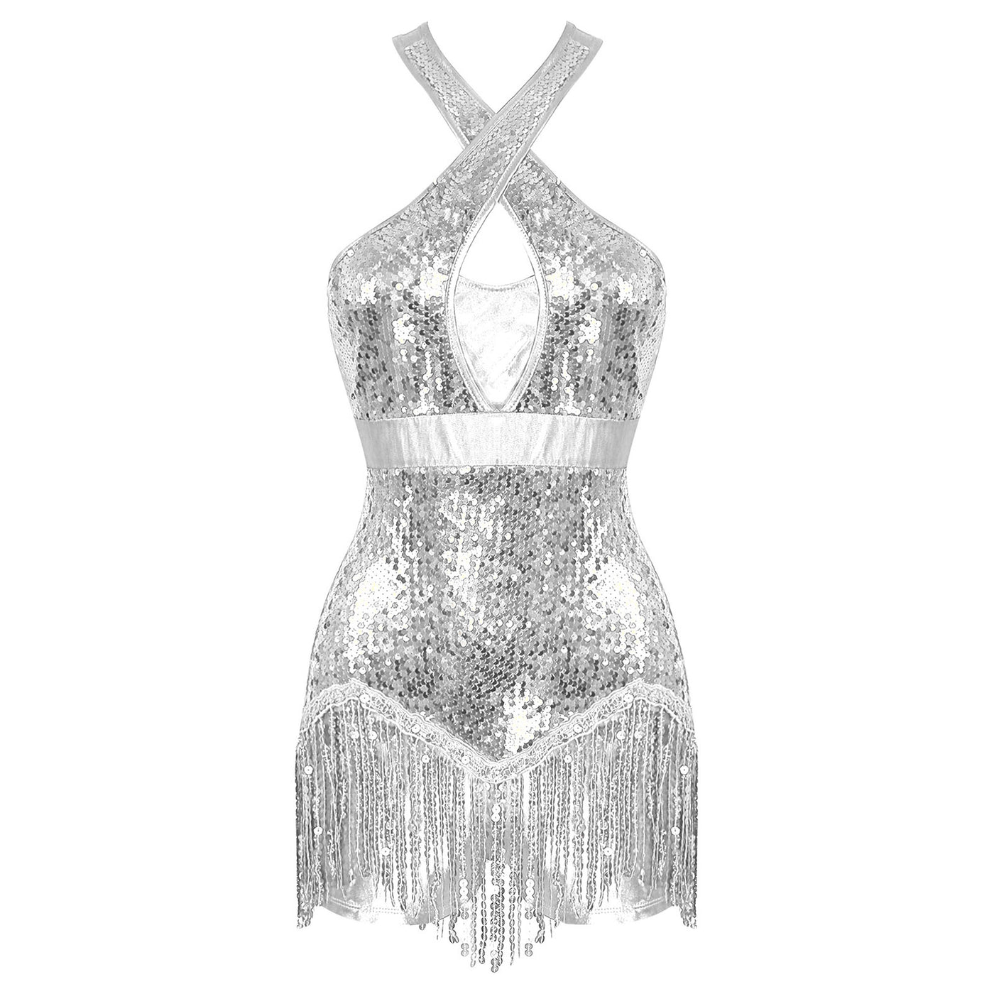 Women's Sequin Dance Dress Latin American Dance Costume Body Sleeveless Classical Samba Rumba Dresses Jazz Ballerina Dancewear