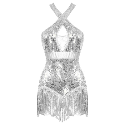 Women's Sequin Dance Dress Latin American Dance Costume Body Sleeveless Classical Samba Rumba Dresses Jazz Ballerina Dancewear