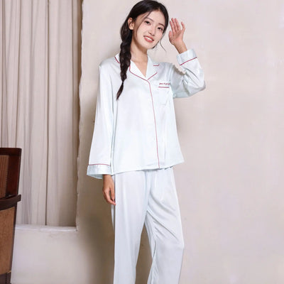 Women Sleepwear Loungewear Loose 2 Pieces Print Sweet Long Sleeve Lapel Neck Shirt Tops Elastic Waist Pants Pajamas Set