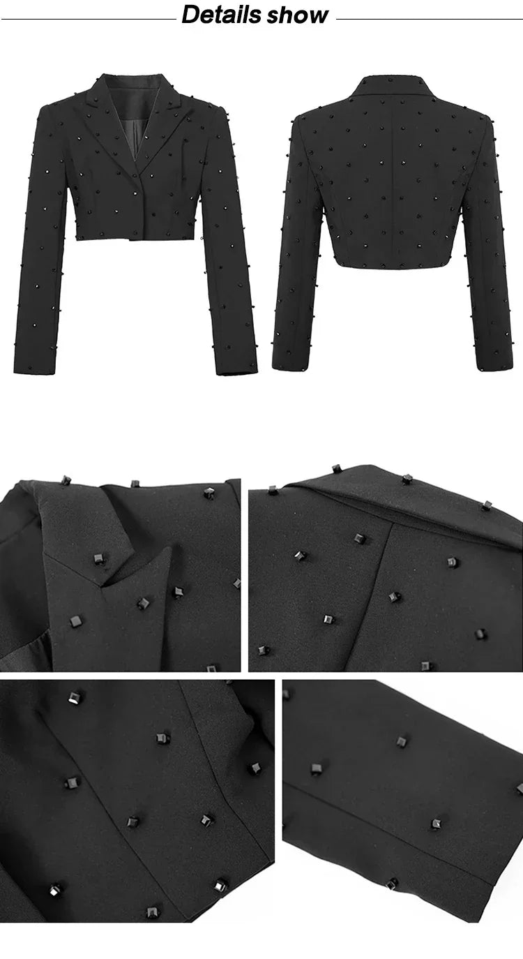 Fashion Chic Women's Blazer Office Lady Bright Black Long Sleeve Short Casual Party Coat Ladies Outerwear Stylish Cropped Tops
