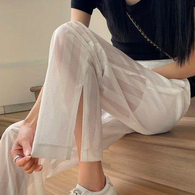 Wide Leg Elastic Waist Trousers for Woman Straight Women's Pants Black Stripe White Clothing High Quality Classic Y2k Streetwear