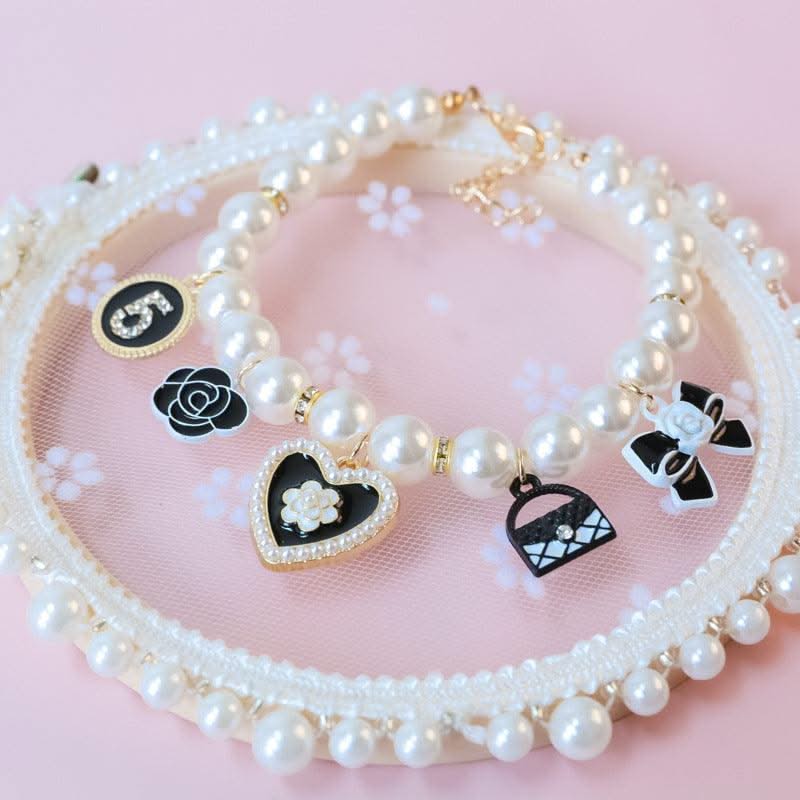 Pet Pearl Collar Little Cat Dog Love Pearl Necklace Cute Dog Jewelry Pet Accessories Puppy Necklace Bow Ties Dogs Pet Products
