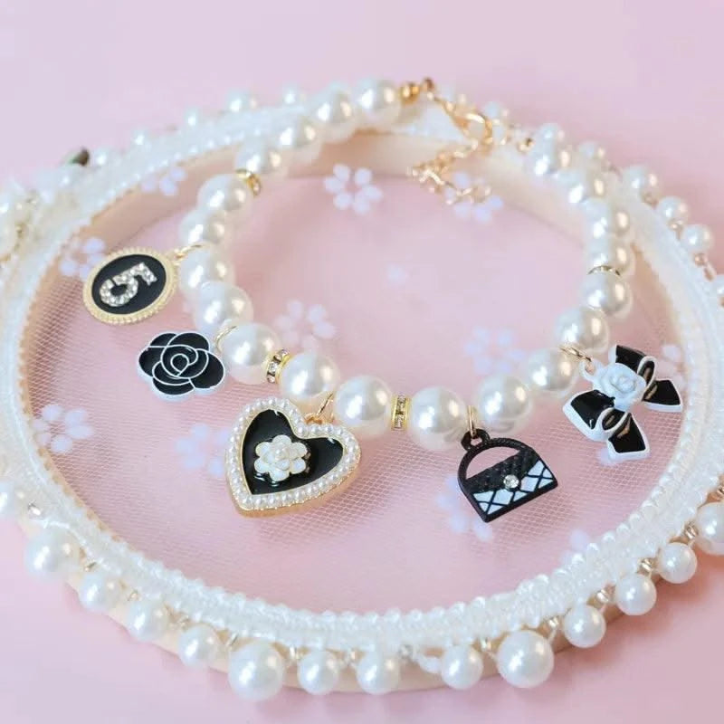 Pet Pearl Collar Little Cat Dog Love Pearl Necklace Cute Dog Jewelry Pet Accessories Puppy Necklace Bow Ties Dogs Pet Products