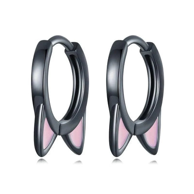 WOSTU Real 925 Sterling Silver Cat Ear Hoop Earrings For Women Lovely Pink Cute Pet Paw Studs Clips Girl Unique Jewelry Gift