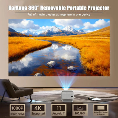 Portable Projector 900ANSI Android11 4K Native 1080P Wifi6 Auto Keystone Allwinner H713 Electronic Focus BT 5.2 360° Home Cinema