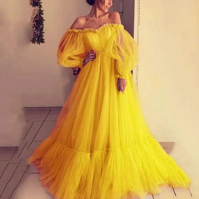 Women Dress Off Shoulder Wedding Sexy Backless High Waist Evening Long Dresses Full Sleeve A Line Gown Vestidos Elegant 2024