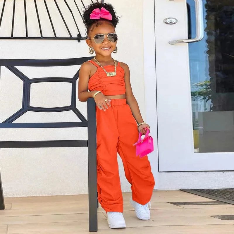 1-8years Baby Kids Summer Clothing For Girls Sleeveless Crop Tops+Cargo Pants 2pcs/sets Children's Fashion Clothes Outfits Girl - Elanique
