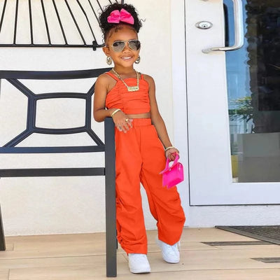 1-8years Baby Kids Summer Clothing For Girls Sleeveless Crop Tops+Cargo Pants 2pcs/sets Children's Fashion Clothes Outfits Girl - Elanique