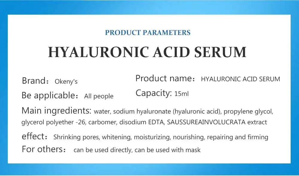 15ml Hyaluronic Acid for Face Serum Moisturizing Whitening Facial Essence Face Cream Repair Anti Aging Lifting Firming Skin Care