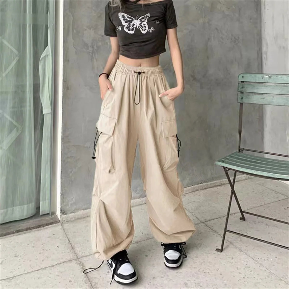 Pockets Cargo Pants Women Outdoors High Waist Cool Outwear Baggy Tactical Trouser Fashion Hip Hop Joggers Trousers Female Pants