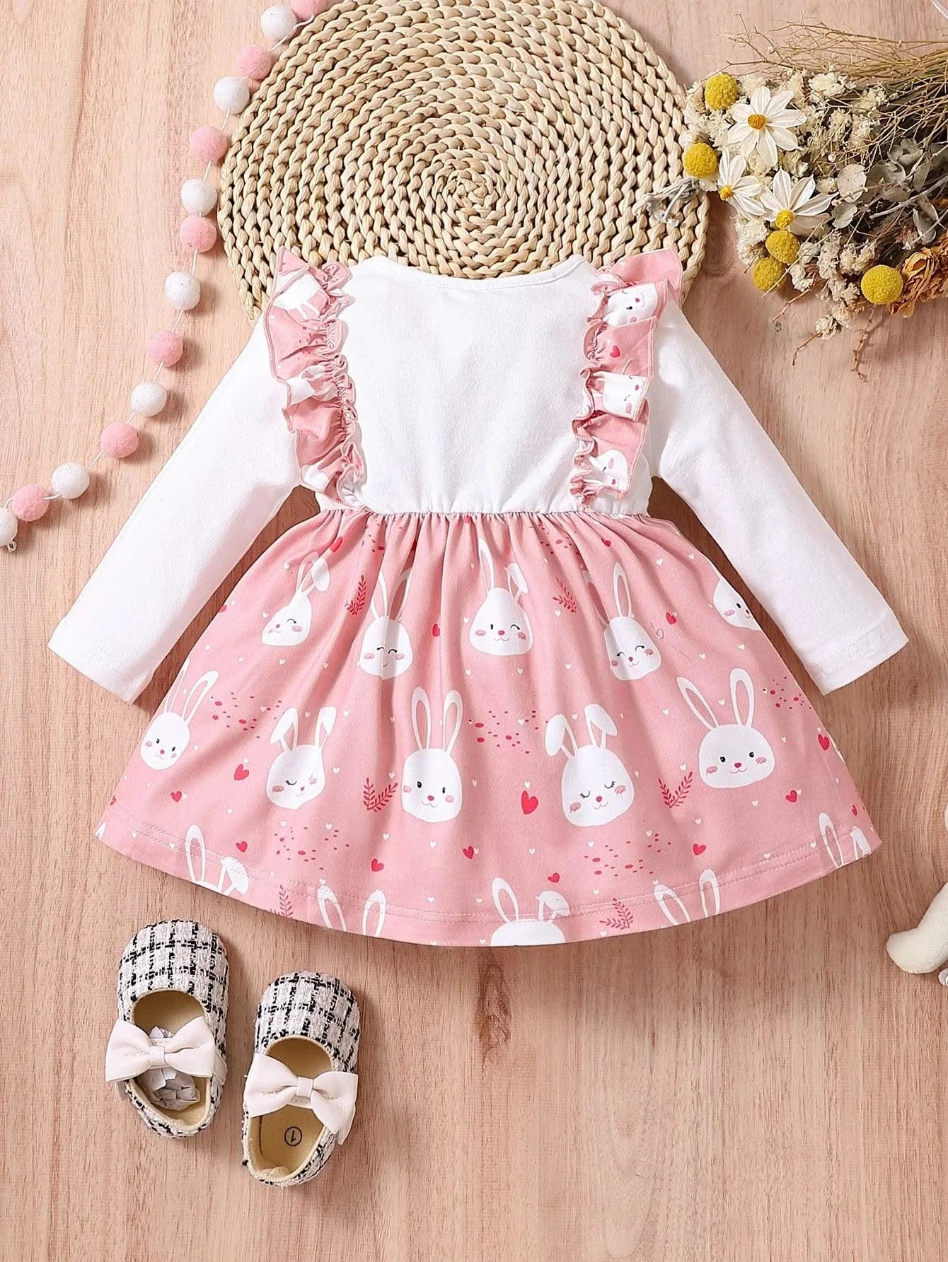 Rabbit Printed Long sleeved Princess Dress For Children |Spring and Autumn  |Infant and Child Party Casual