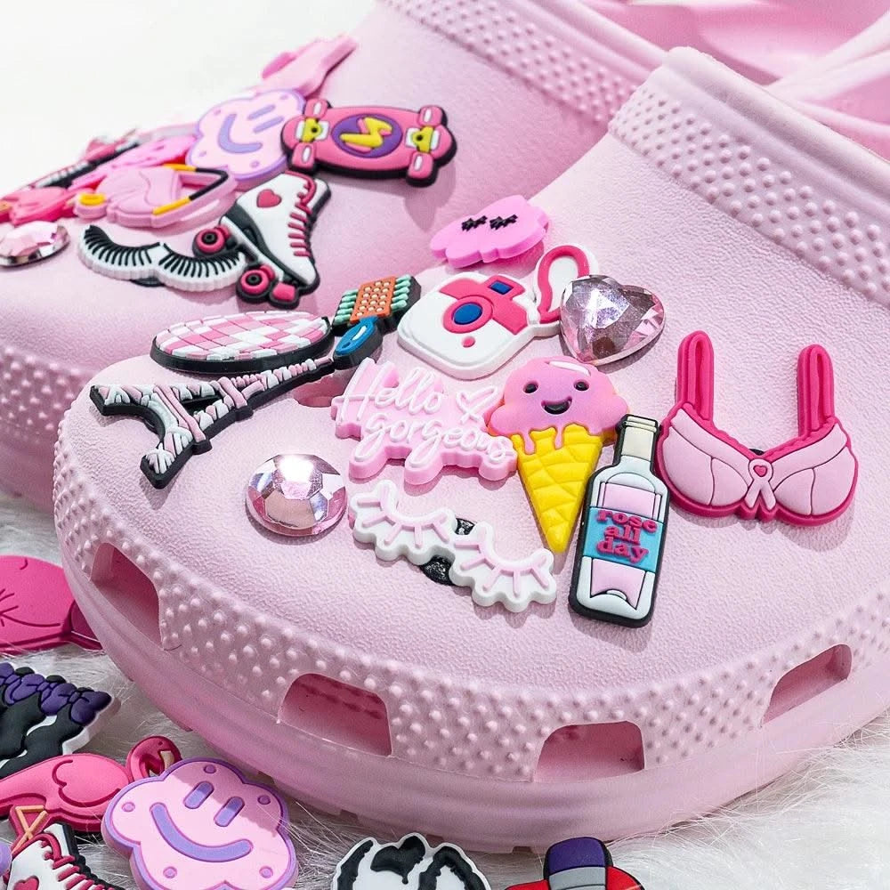 20//50/100pcs Random Pink Shoe Charms for Women Make Up Shoe Decorations Pins for Girls Gifts Sandal Accessories Flamingos