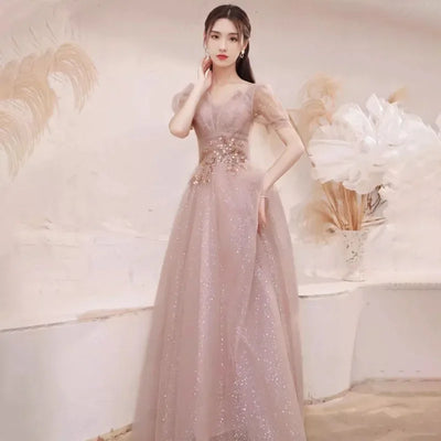 High-End Banquet Evening Dresses Women's 2025 New Spring Summer Light Luxury Slim Birthday Party Performance Dance Clothes Dress
