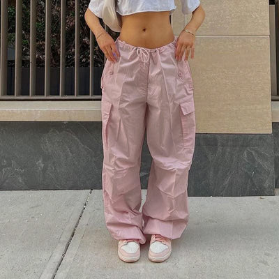 Low Waist Parachute Loose Baggy Sweatpants Trousers Women Jogger Cargo Pants Streetwear Outfits