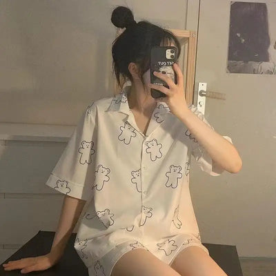 New Women Sleepwear Cartoon Pajamas Female Short  Pants Short Sleeved Summer Spring Loungewear Fashion Home Clothing Homewear