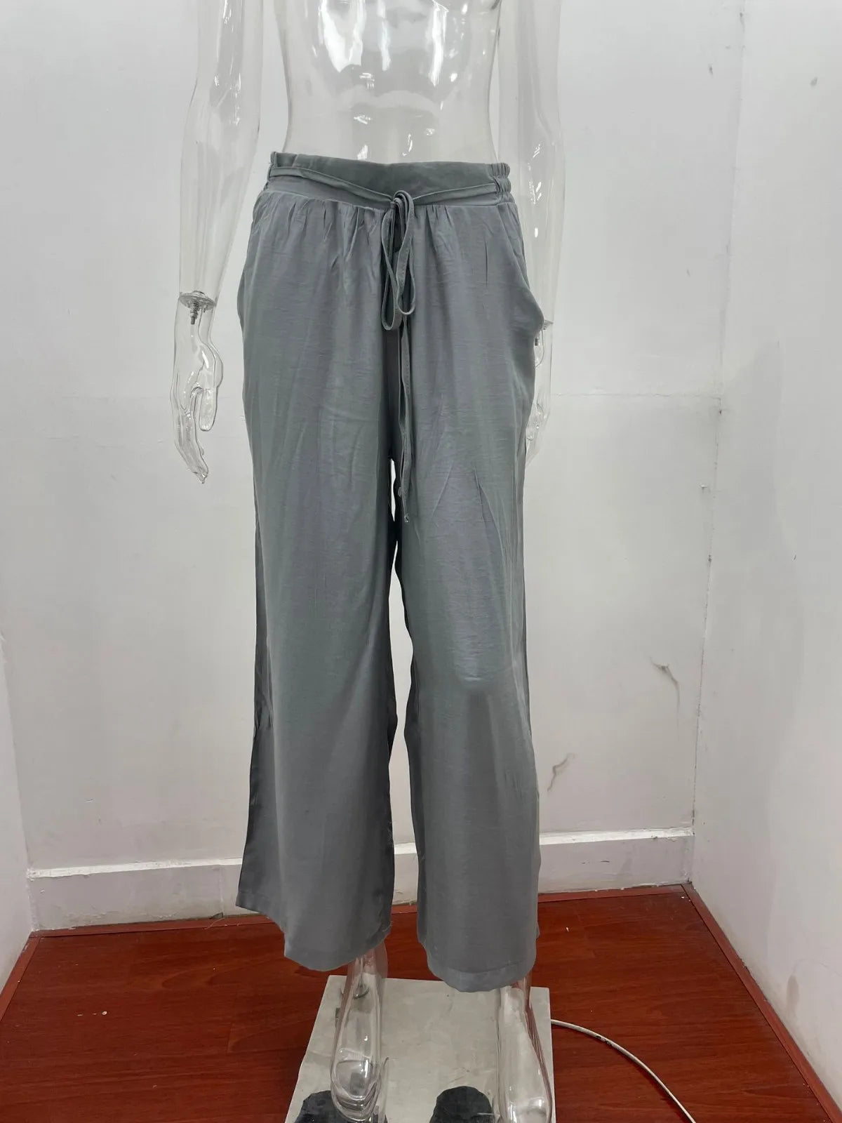 Women's Wide Leg Pants High Waist Casual trousers Solid Color Elastic Waist Tie Belt Loose Sweatpants gym pantalones de mujer