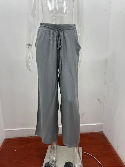 Women's Wide Leg Pants High Waist Casual trousers Solid Color Elastic Waist Tie Belt Loose Sweatpants gym pantalones de mujer