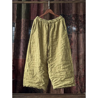 Women Cotton Linen Natural Fabric Pants Femme Elastic Waist Drawstring Summer Fashion Japanese Casual Pants Wide Leg Trousers