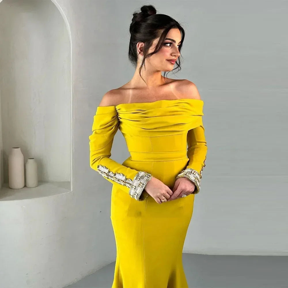 Customized Sexy Simple Women Prom Dresses Beautiful Mermaid Long Sleeves Princess Evening Gowns Fashion Celebrity Party Dress
