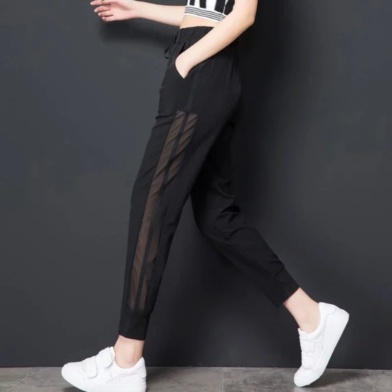 Ice Silk Summer Sweat Home Sports Pants for Women Joggers Jogging Black Cropped Trousers Harem Sarouel Sweatpants Ripped Fashion