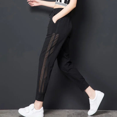 Ice Silk Summer Sweat Home Sports Pants for Women Joggers Jogging Black Cropped Trousers Harem Sarouel Sweatpants Ripped Fashion
