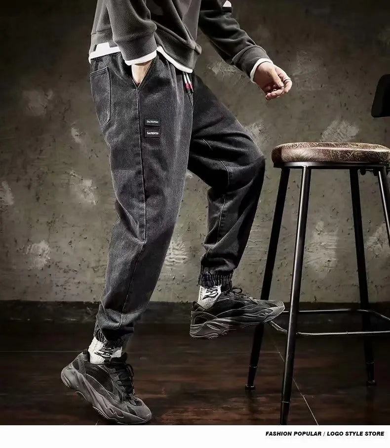 Spring Designer Fashion Men Jeans Retro Black Gray Vintage Casual Denim Harem Pants Ripped Jeans Men Wide Leg Taper Men Jeans