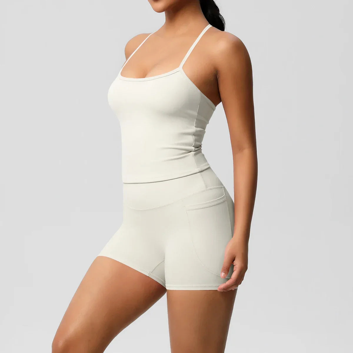 2PCS Sportswear With Pocketed Yoga Set Gym Clothes Yoga Suits For Women Tracksuits Sports Shorts Crossover Bra Gym Leggings