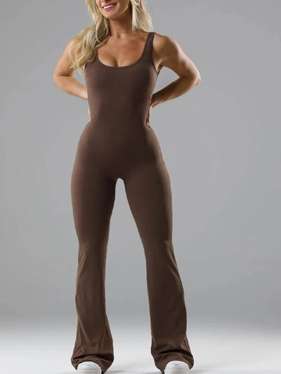2025 Summer New Women's Sexy Hottie Style Backless One-piece Suit Sports Fitness Yoga Pullover One-piece Suit Flared Pants