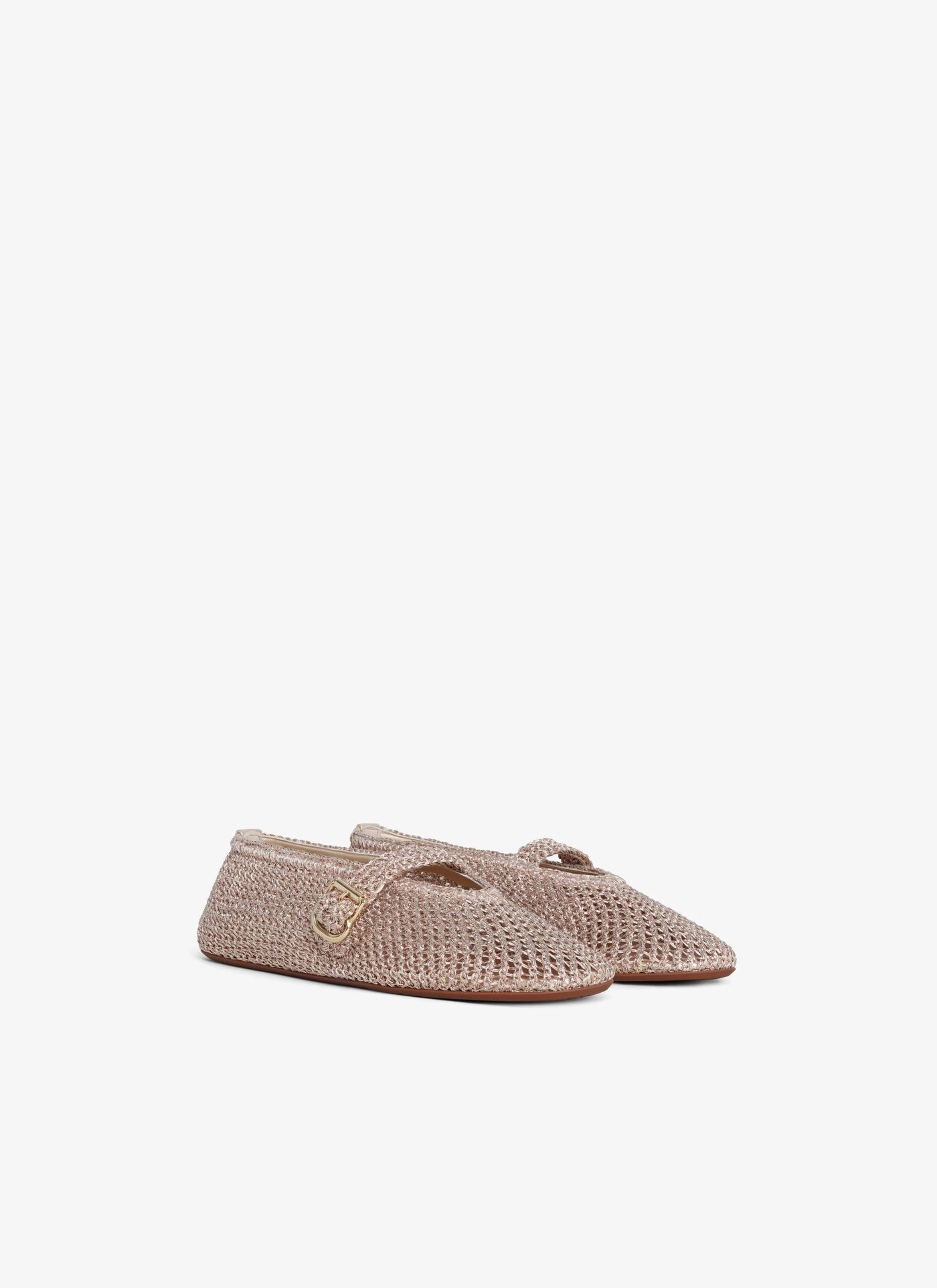 Women's Knitted Lurex Classical Japanese Buckle Strap Crochet Shoes Ballet Flats