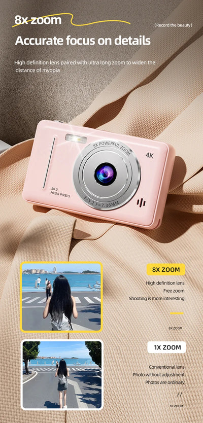 4K Digital Camera 5000W Pixel Retro CCD Portable Card Camera Entry-level Camera Dual Camera Flash 50 Million Pixels Auto Focus
