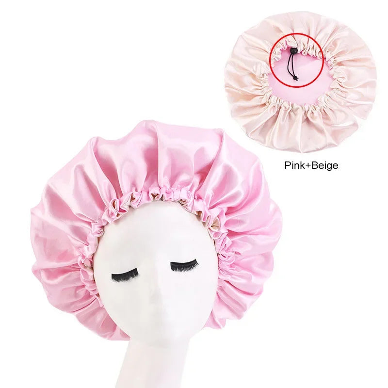 Hair Satin Bonnet For Sleeping Cap Silk Bonnet Bonnet Femme Women Night Sleep Cap Head Cover Flower Elastic Band Solid