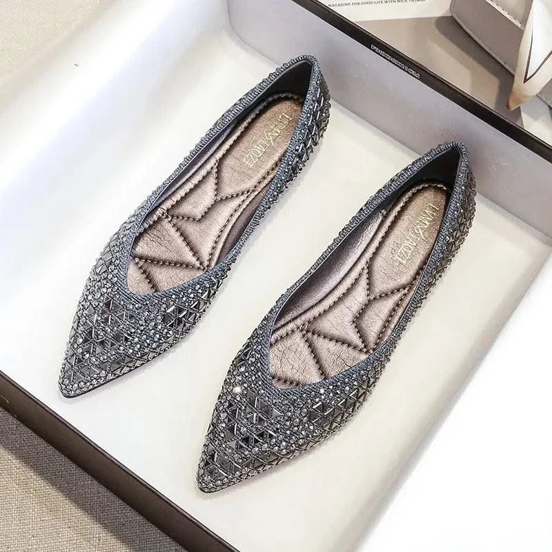Women's Ballet Rhinestones Flats Female Plus Size 43 Slip on Boat Shoes Chaussure